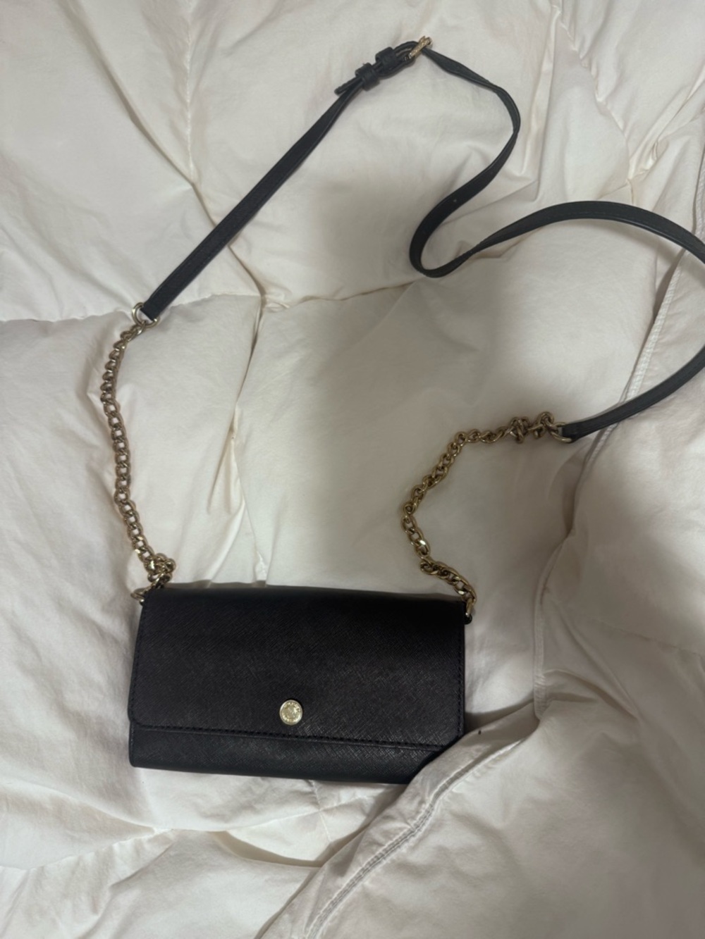 Michael Kors Black Wallet Crossbody with Gold Chain